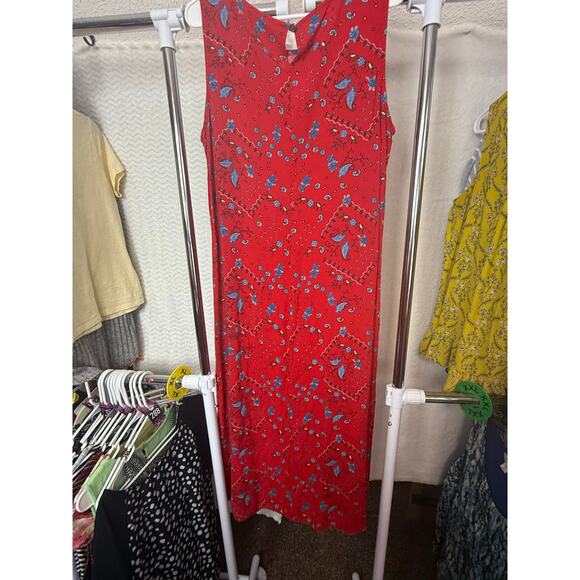 BN#50 Studio Ease Red Floral Paisley Sleeveless Maxi Dress Size 18W - Picture 1 of 7